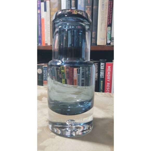 VTG Krosno Poland Blue Blown Glass Decanter Tumble Up Bedside Carafe Bubble MCM - Picture 5 of 16